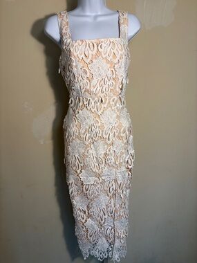 Just Me Lace Midi Dress over Nude Slip